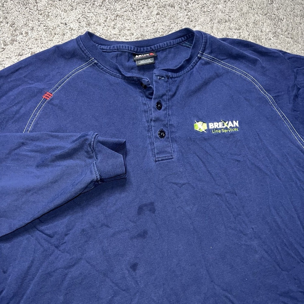 Ariat Work FR Men's Long Sleeve Henley Navy Blue 2XL Knit Cotton Flame Resistant